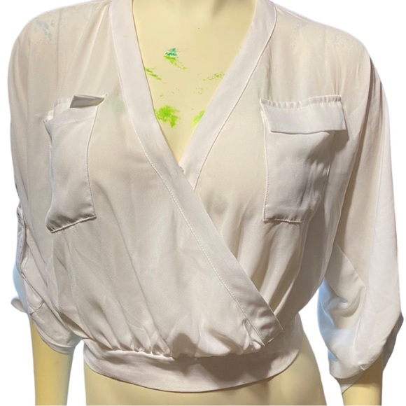 Gabrielle Union chiffon white cropped utility shirt 3/4 sleeves - Picture 5 of 6